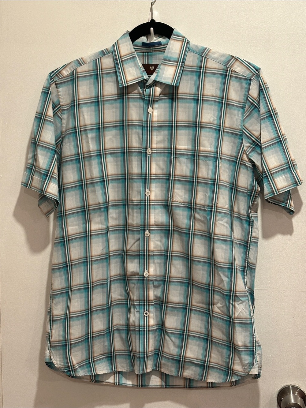 Toscano teal striped casual button down shirt